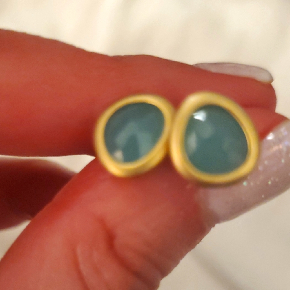Gold and Teal Stud Earrings